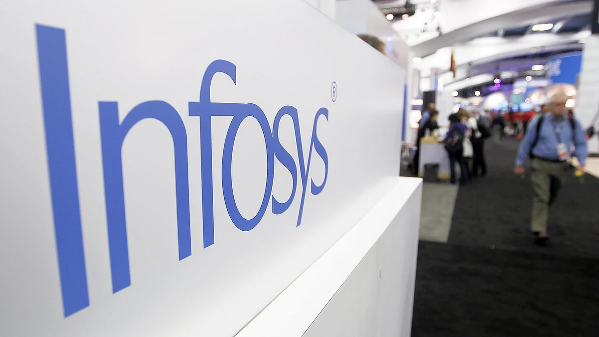 An Infosys Technologies Ltd. sign is displayed. (Photographer Tony Avelar/Bloomberg)