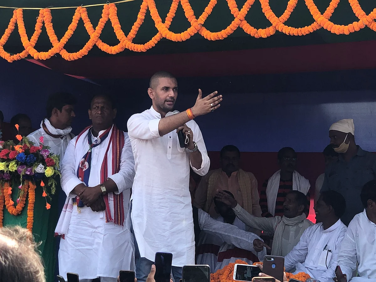 Chirag Paswan campaigning in Gobindpur, Bihar, on Oct. 23, 2020. (Photograph: @iChiragPaswan/Twitter)