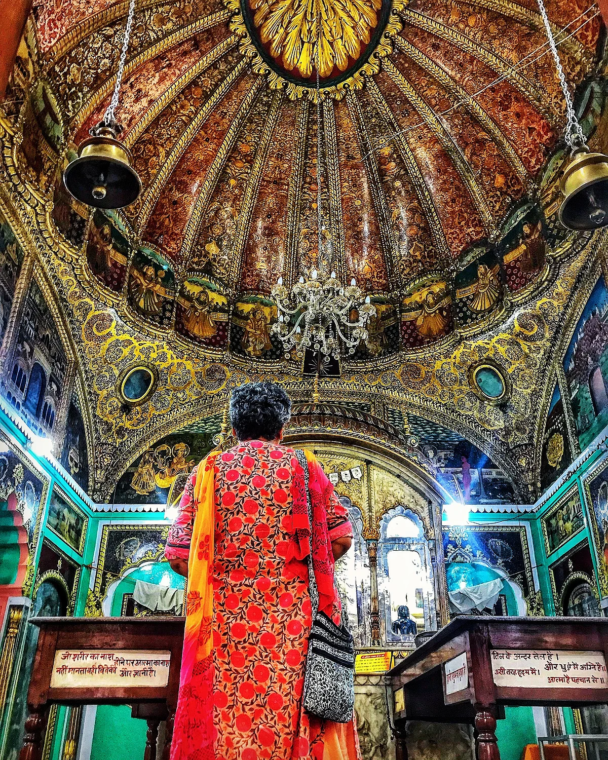 Historian Rana Safvi at a Digambar Jain temple. (Photograph: Abu Sufiyan)