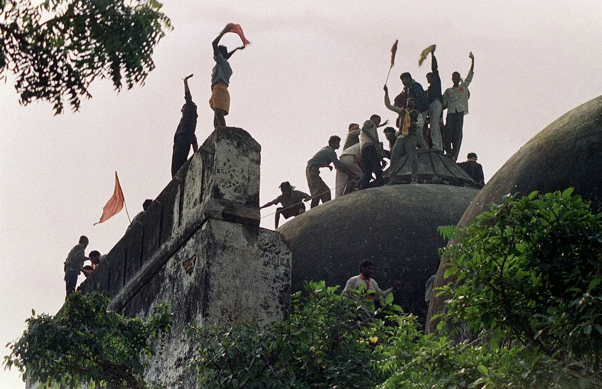 Babri Masjid hours before it was demolished by Hindu nationalists in 1992. (Photo: Douglas E. Curran/AFP via Getty Images)
