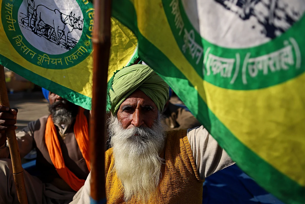 Farmers gathered at a protest site on the Delhi-Haryana border crossing in Tikri, Delhi, India. (Photographer: Anindito Mukherjee/Bloomberg)