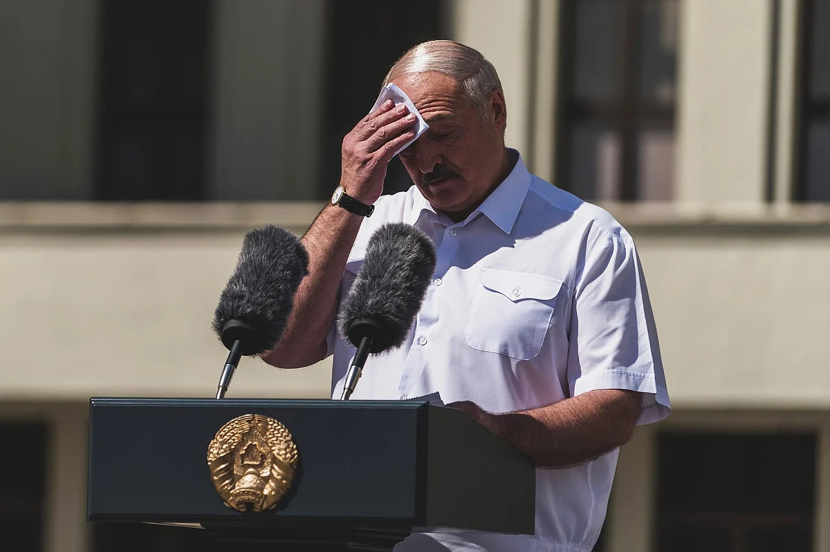 Belarus President Alexander Lukashenko, facing protests after an election condemned by monitors as rigged, attends a rally of supporters in Minsk on Aug. 16. Photographer: Evgeny Maloletka/Bloomberg 
