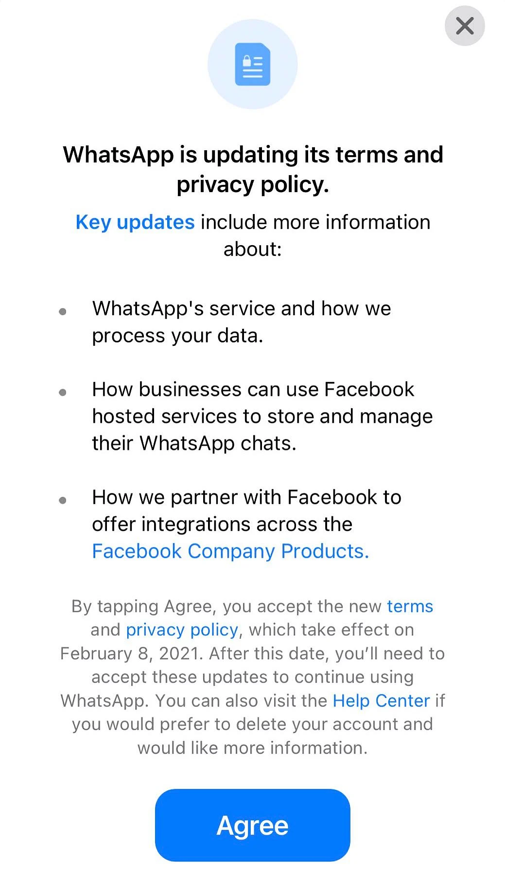 The prompt for updated policy as seen on an iPhone. (Source: BloombergQuint)