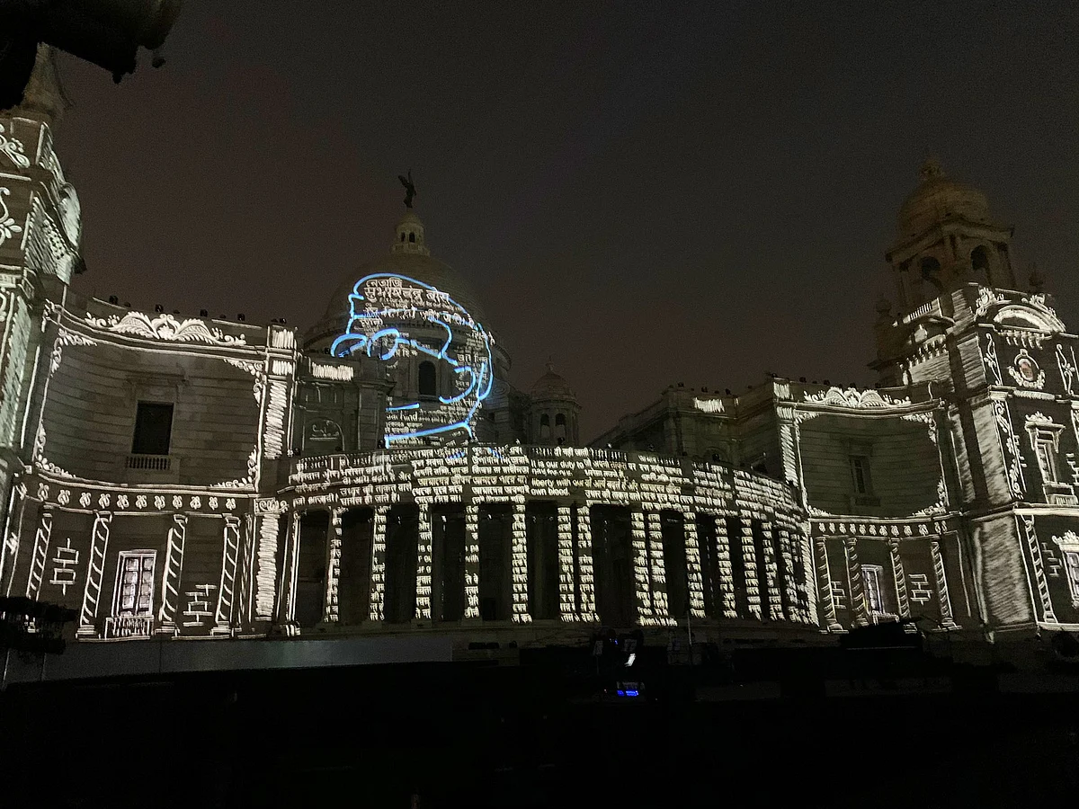 A projection show on Netaji Subhas Chandra Bose at the Victoria Memorial in Kolkata. (Photo: @PMOIndia twitter handle)