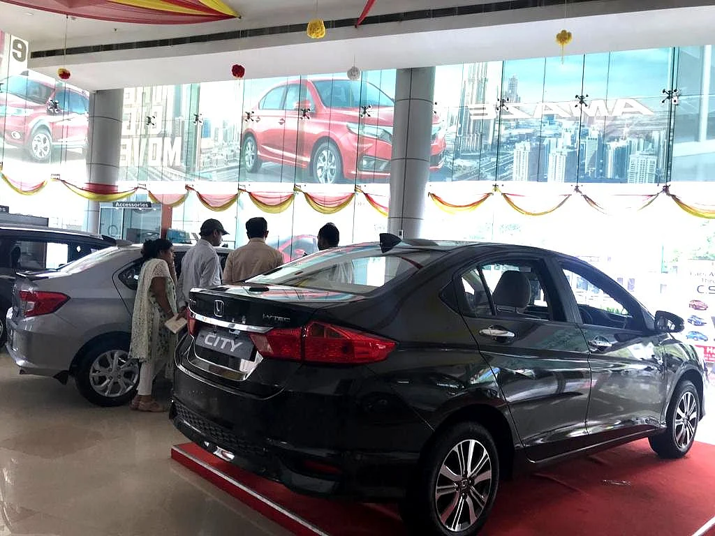 A Honda City stands in display at a showroom in Delhi. (Photo: Nishant Sharma/BloombergQuint)