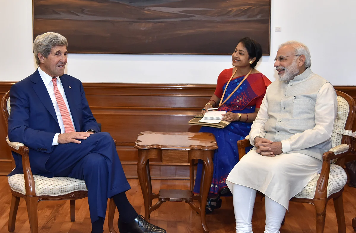 John Kerry, now U.S. Special Presidential Envoy for Climate, then Secretary of State, meets Prime Minister Narendra Modi, in New Delhi, On Aug. 31, 2016. (Photograph: PIB)