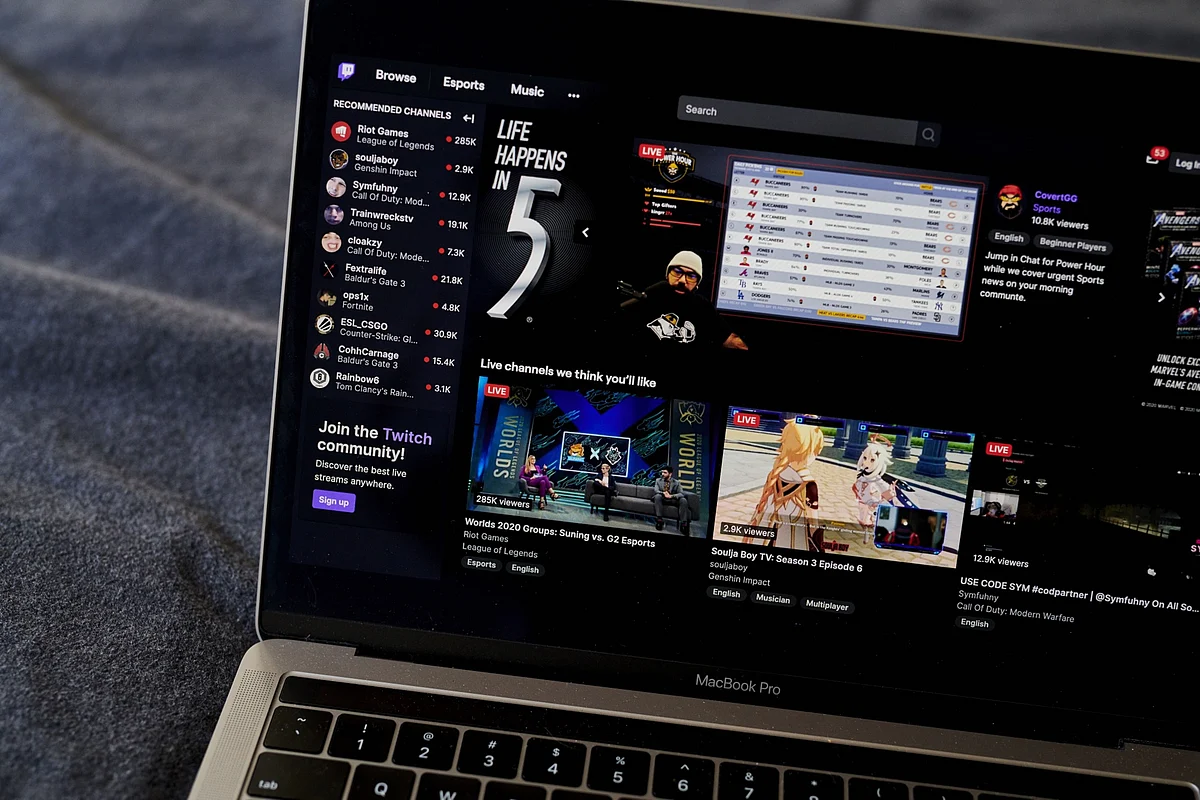 The website home screen for Twitch is displayed on a laptop, in New York, on Oct. 9, 2020. (Photographer: Gabby Jones/Bloomberg)