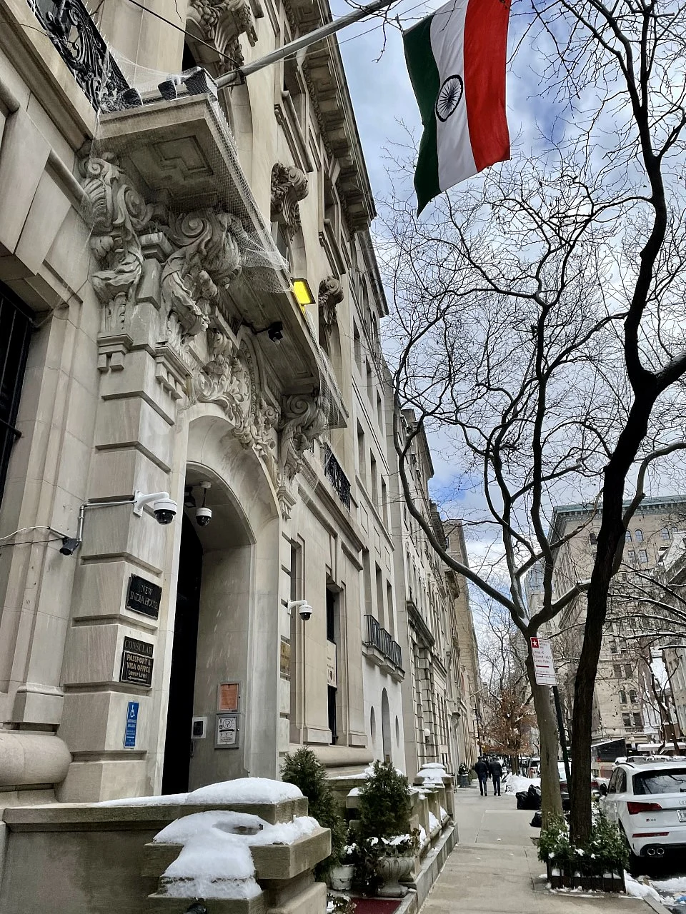 The Indian consulate in New York City, on Feb. 20, 2021. (Photograph: Shera Bhala)