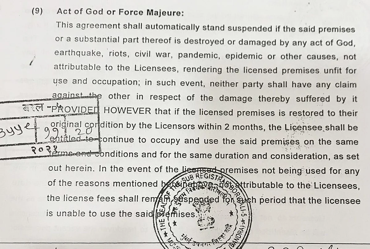 Word ‘Pandemic’ included in a office space lease agreement (Source: Ramprasad Padhi)