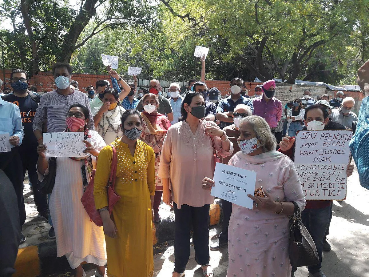 Jaypee Infratech’s homebuyers protest in Delhi, April 3, 2021. (Picture Courtesy: Rashim Singh, homebuyer, Jaypee’s Kosmos project.)