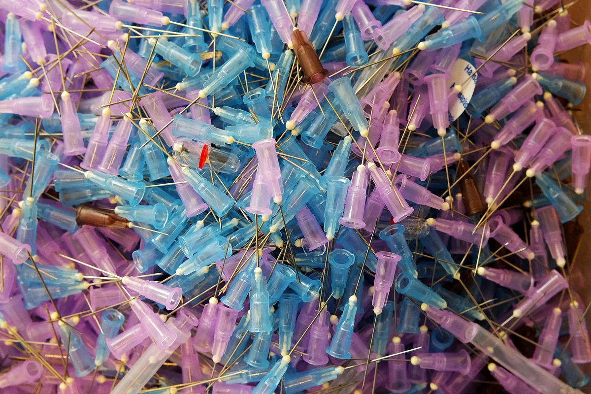 <div class="paragraphs"><p>Discarded syringe needles in a waste container after being used in administering the Sputnik V Covid-19 vaccine in the vaccination center at the Fortis Memorial Research Institute hospital in Gurgaon. (Photographer: T. Narayan/Bloomberg)</p></div><div class="paragraphs"><h4><strong>Topics</strong></h4></div>