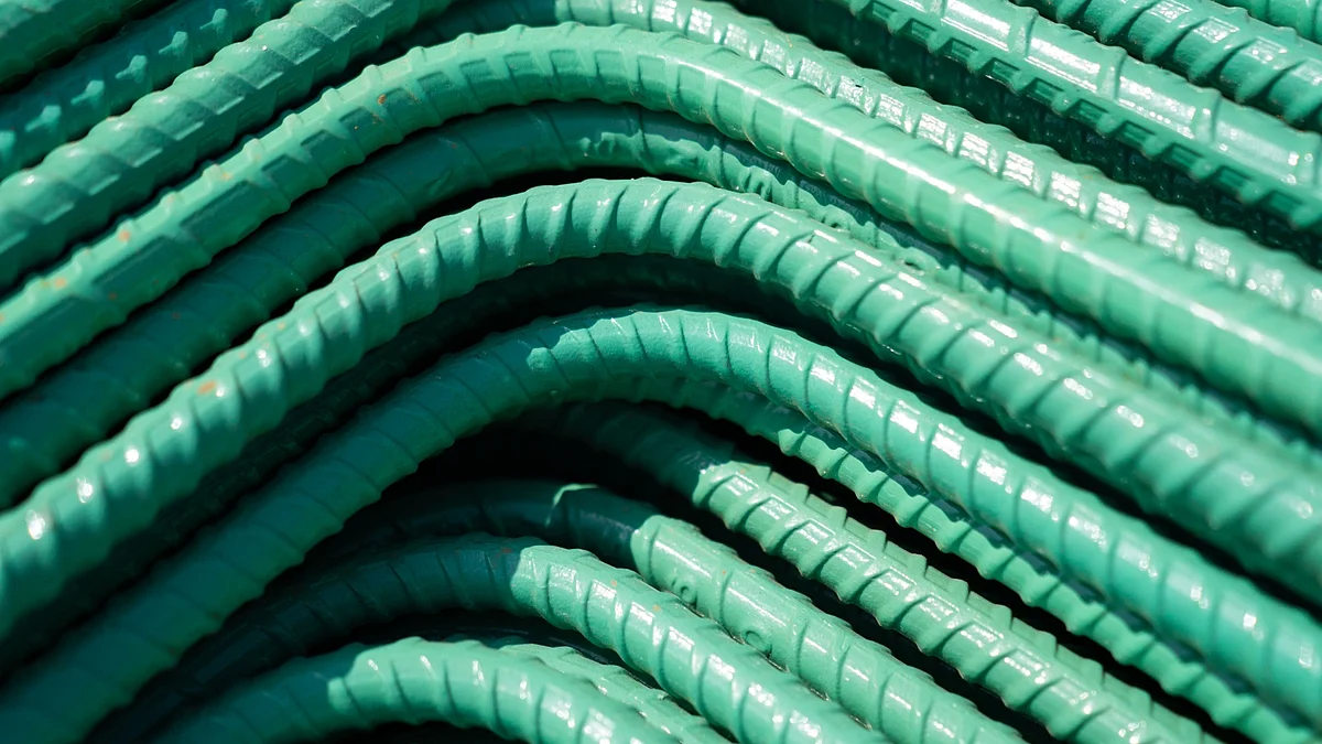 <div class="paragraphs"><p>Epoxy-coated steel reinforcing bars on a construction site. (Photographer: Bing Guan/Bloomberg)</p></div>