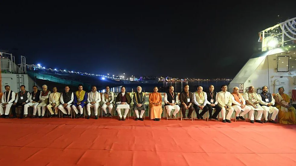 <div class="paragraphs"><p>Prime Minister Narendra Modi with the BJP's chief ministers, in Varanasi, on Dec. 14, 2021. (Photograph: narendramodi/Twitter)</p></div>