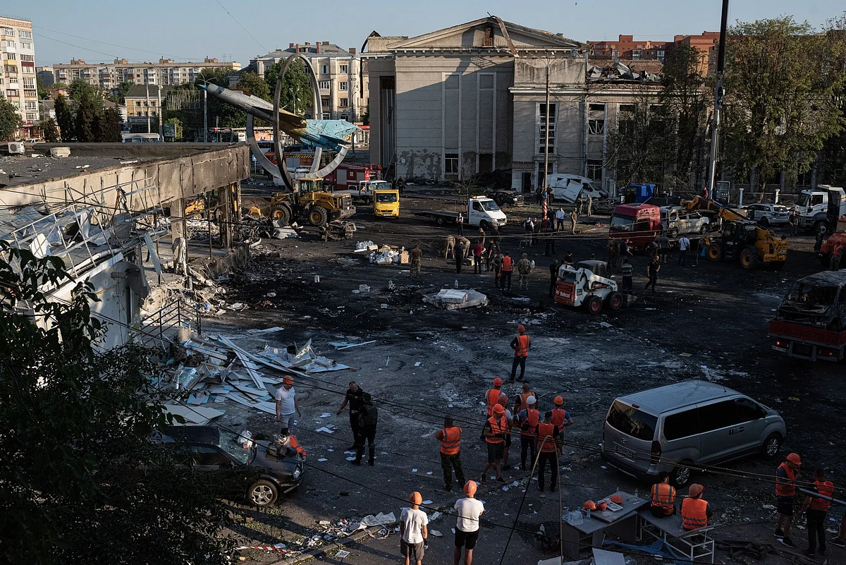 Site of a rocket strike on July 14 in Vinnytsia, Ukraine. Alexey Furman/Getty