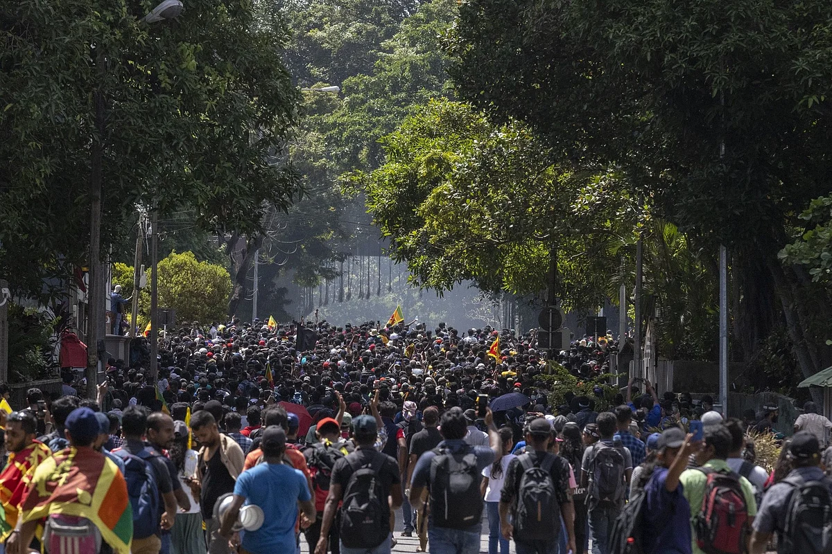 Tear gas is used to disperse anti-government demonstrators in Colombo, on July 13.