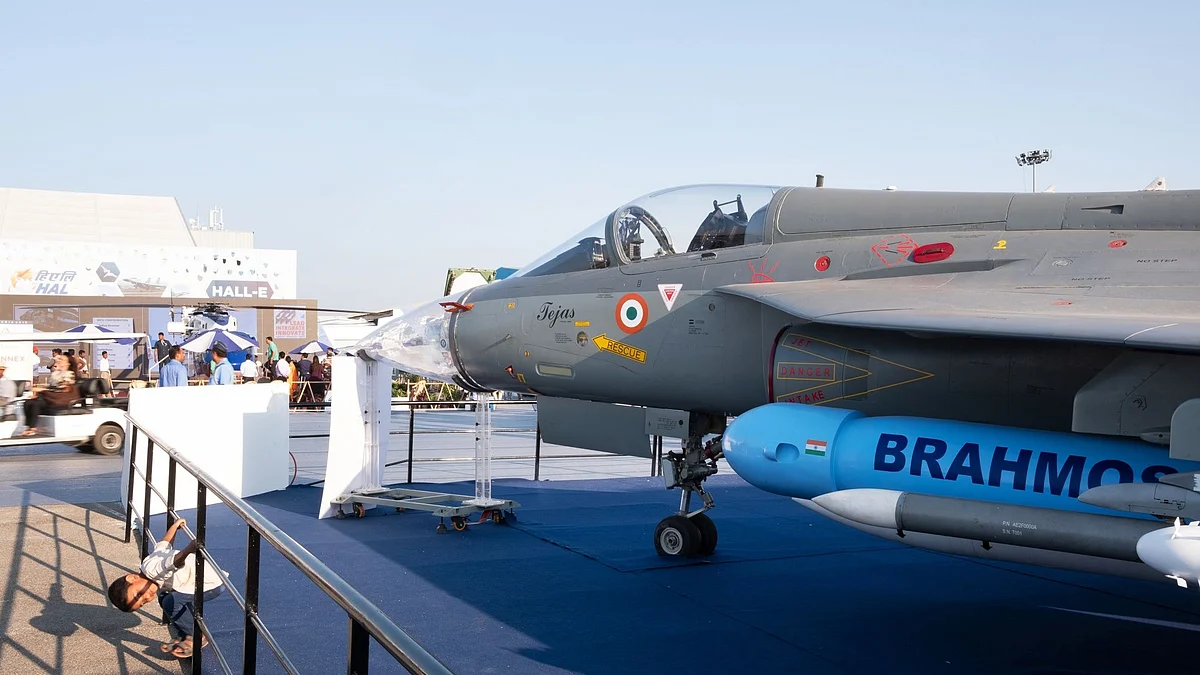 <div class="paragraphs"><p>Indian Air Force's Tejas light combat aircraft armed with BrahMos missiles sits on display during the Aero India air show at Air Force Station Yelahanka in Bengaluru. (Photo: Karen Dias/Bloomberg)</p></div>