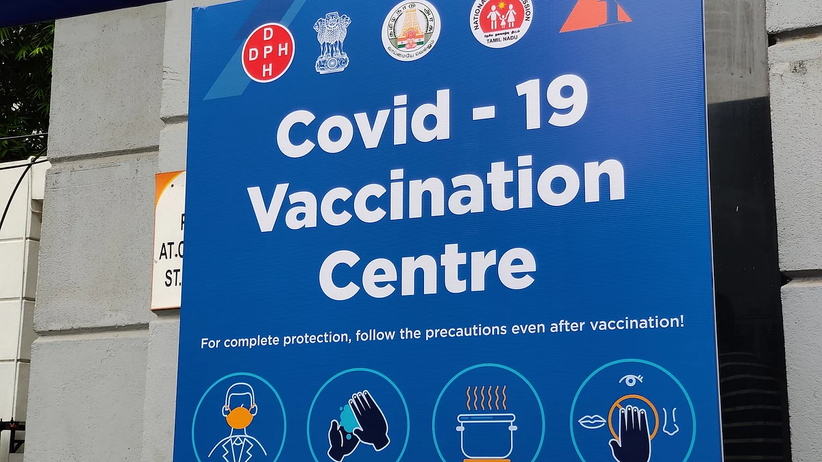 <div class="paragraphs"><p>Board outside a Covid-19 vaccination center in India. (Image from Unsplash)</p></div>