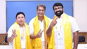 <div class="paragraphs"><p>(From left) AIFF Treasurer Kipa Ajay, President Kalyan Chaubey and Vice President NA Haris.</p></div>