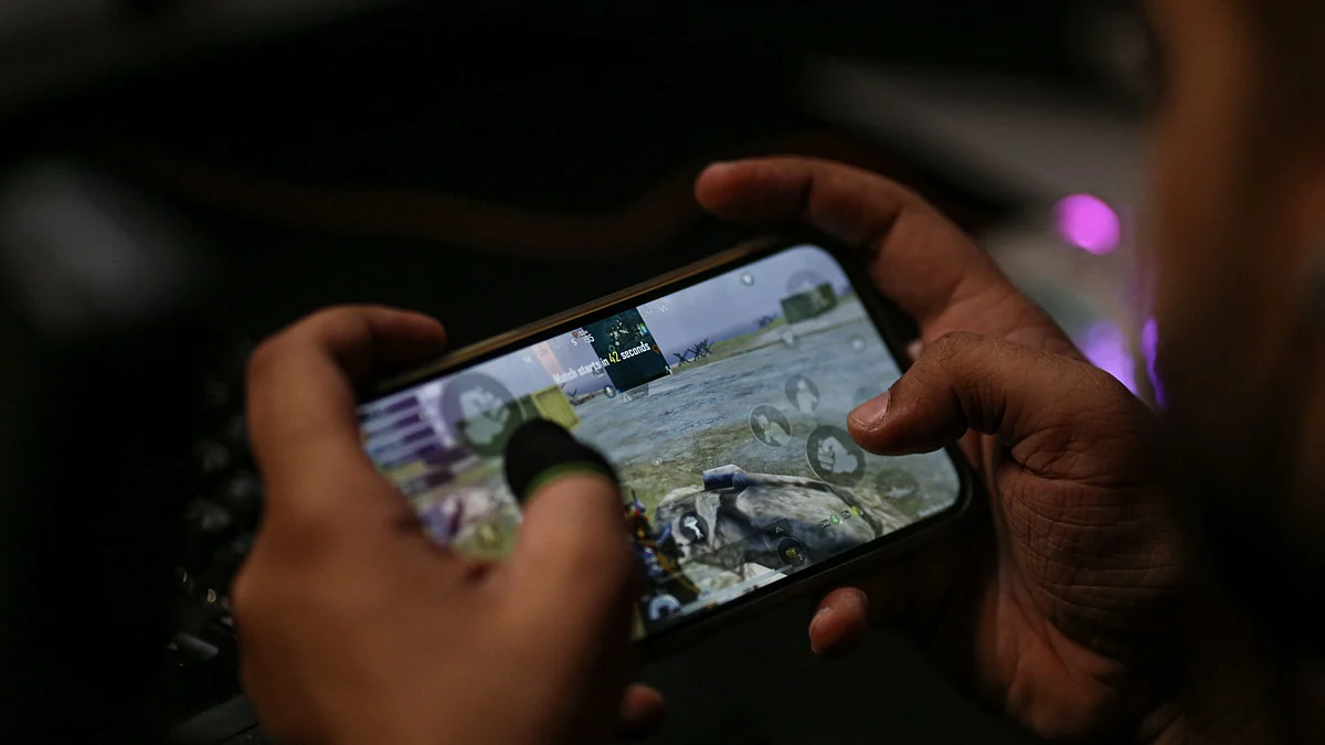 Indian PUBG mobile streamer Salman Ahmad (8 Bit Mamba) during live gaming stream at a S8UL gaming house in Navi Mumbai, India, on Friday, July 22, 2022.