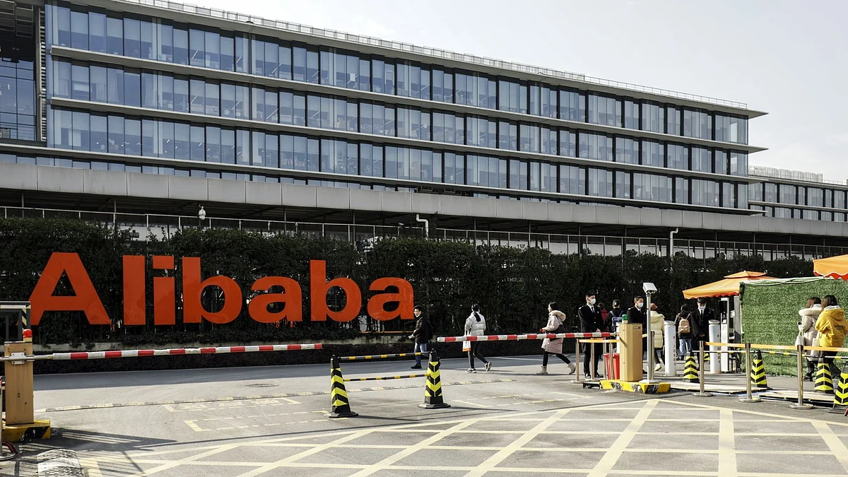 Signage displayed at the Alibaba Group Holding Ltd. headquarters in Hangzhou, China, on Monday, Feb. 21, 2022. Alibaba is scheduled to release earnings results on Feb. 24. Photographer: Qilai Shen/Bloomberg