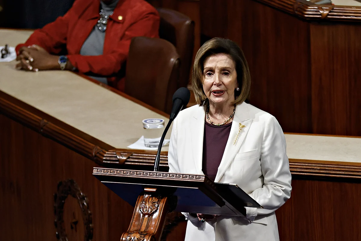 Pelosi speaks in the House Chamber at the US Capitol on Nov. 17, 2022. Photographer: Ting Shen/Bloomberg