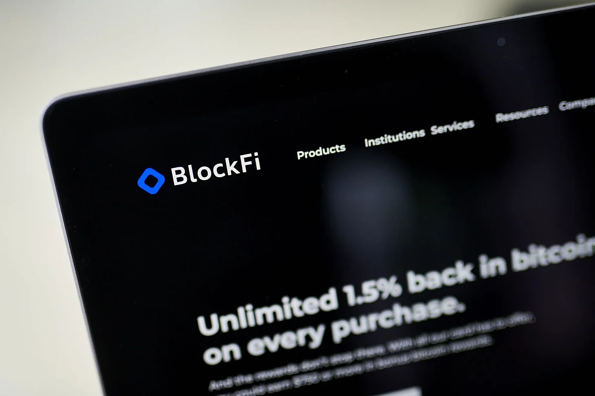 The BlockFi website on a laptop computer arranged in Little Falls, New Jersey, U.S., on Saturday, May 22, 2021. Elon Musk continued to toy with the price of Bitcoin Monday, taking to Twitter to indicate support for what he says is an effort by miners to make their operations greener. Photographer: Gabby Jones/Bloomberg