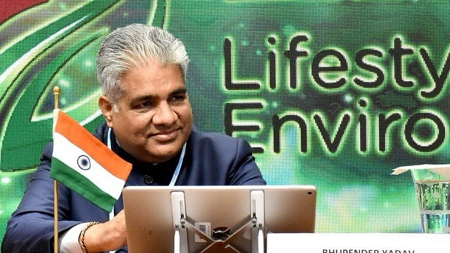 <div class="paragraphs"><p>Union Environment Minister at India Pavilion at COP27 Summit, Egypt. Image Source: Bhupender Yadav/Twitter</p></div>
