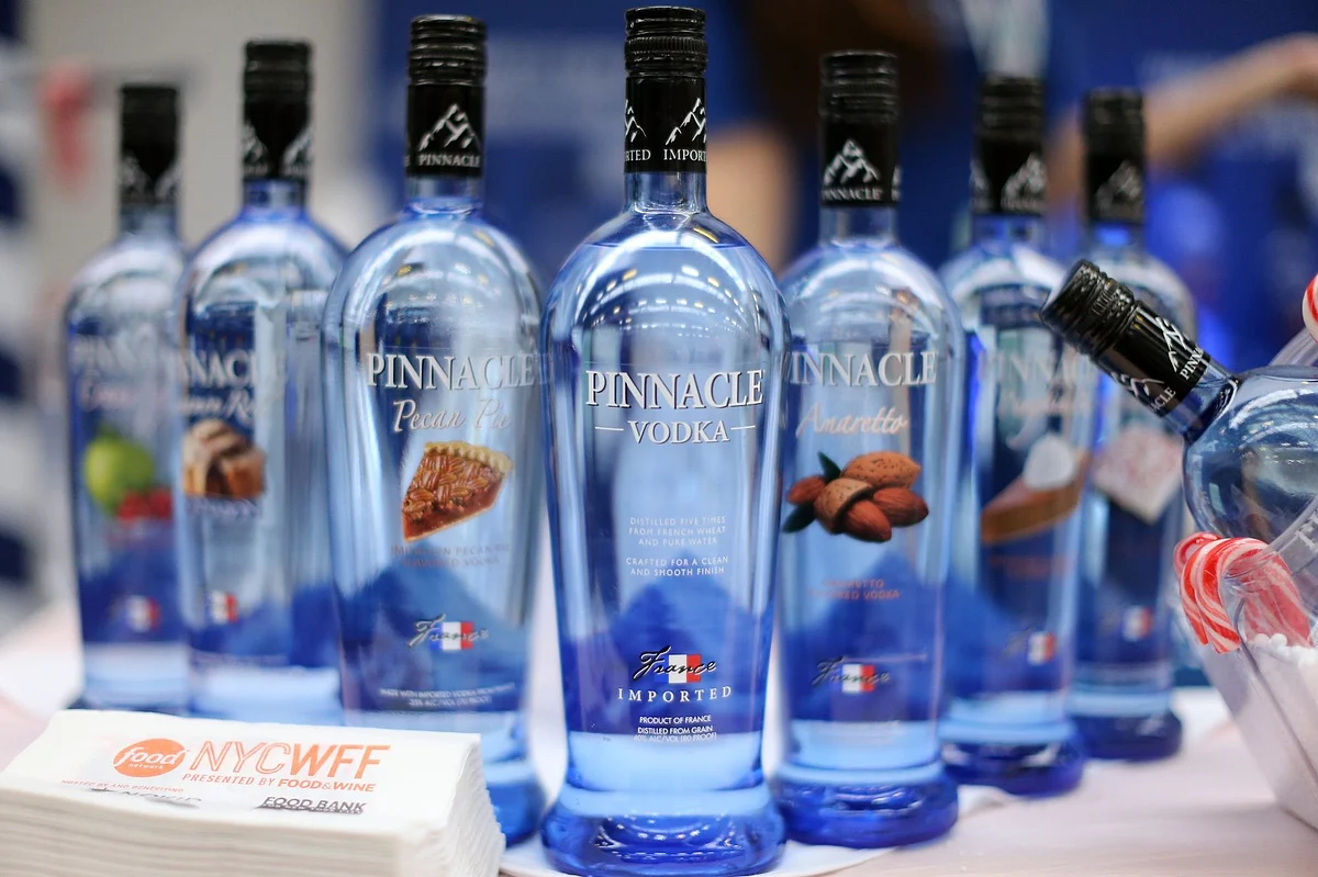 NEW YORK, NY - OCTOBER 19: Products on display at the Pinnacle Vodka station at the Grand Tasting presented by ShopRite featuring KitchenAid® culinary demonstrations presented by MasterCard during the Food Network New York City Wine & Food Festival Presented By FOOD & WINE at Pier 94 on October 19, 2014 in New York City. (Photo by Neilson Barnard/Getty Images for NYCWFF)