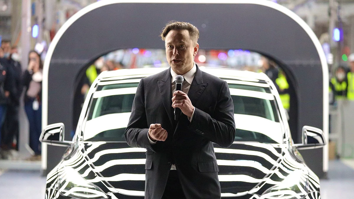 Tesla CEO Elon Musk speaks during the official opening of the new Tesla electric car manufacturing plant on March 22, 2022 near Gruenheide, Germany. The new plant, officially called the Gigafactory Berlin-Brandenburg, is producing the Model Y as well as electric car batteries. (Photo by Christian Marquardt - Pool/Getty Images)