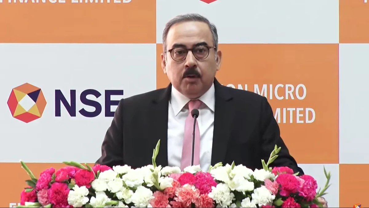 <div class="paragraphs"><p>Fusion MicroFinance CEO Devesh Sachdev at the listing ceremony. (Source: NSE)</p></div>