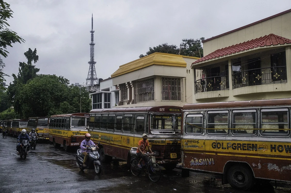 Buses in Kolkata, India.
