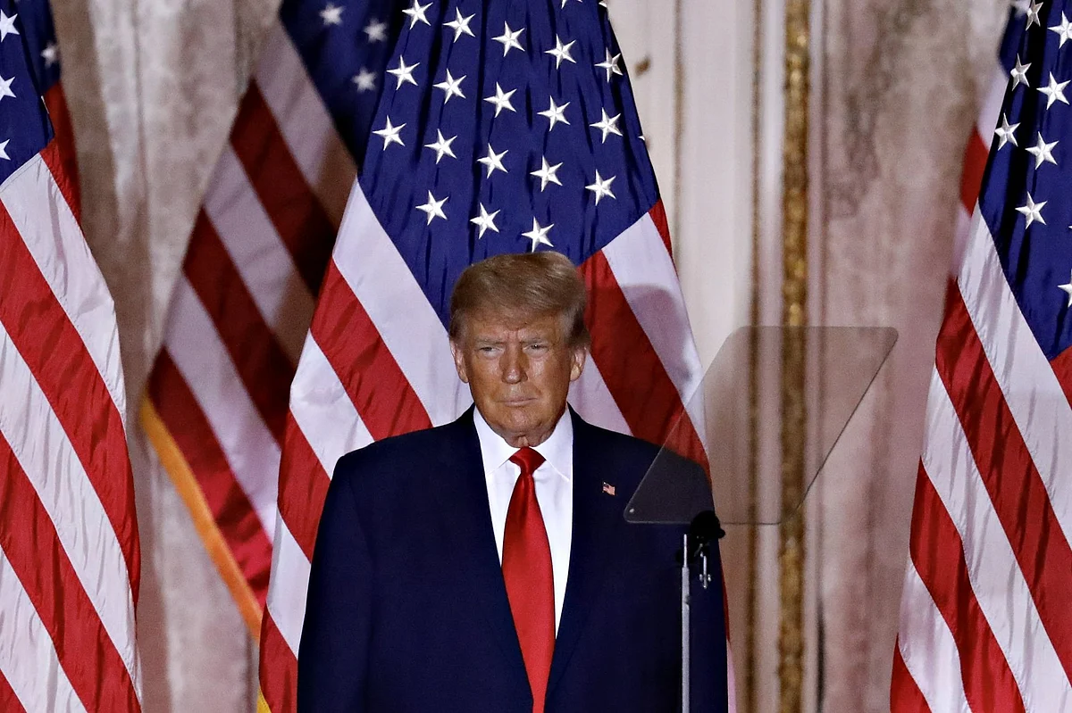 Former US President Donald Trump arrives to speak at the Mar-a-Lago Club in Palm Beach, Florida, US, on Tuesday, Nov. 15, 2022. Trump formally entered the 2024 US presidential race, making official what he's been teasing for months just as many Republicans are preparing to move away from their longtime standard bearer.