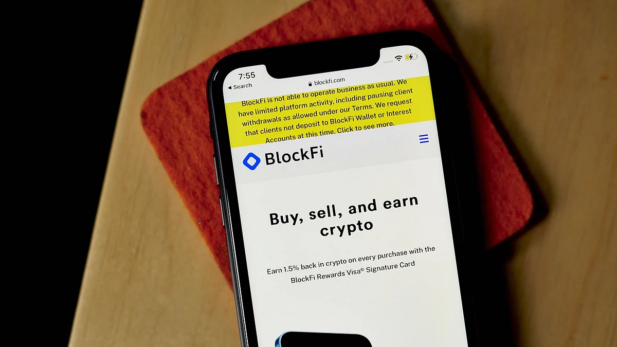 The BlockFi website on a smartphone arranged in the Brooklyn borough of New York, US, on Thursday, Nov. 17, 2022. Cryptocurrency lender BlockFi Inc. is preparing to file for bankruptcy within days, according to people with knowledge of the matter who asked not to be named because discussions are private. Photographer: Gabby Jones/Bloomberg