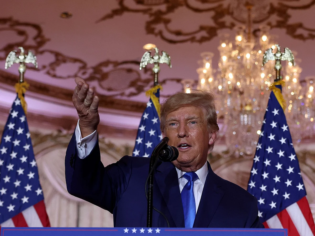 Donald Trump speaks during an election night event at Mar-a-Lago on Nov. 8.