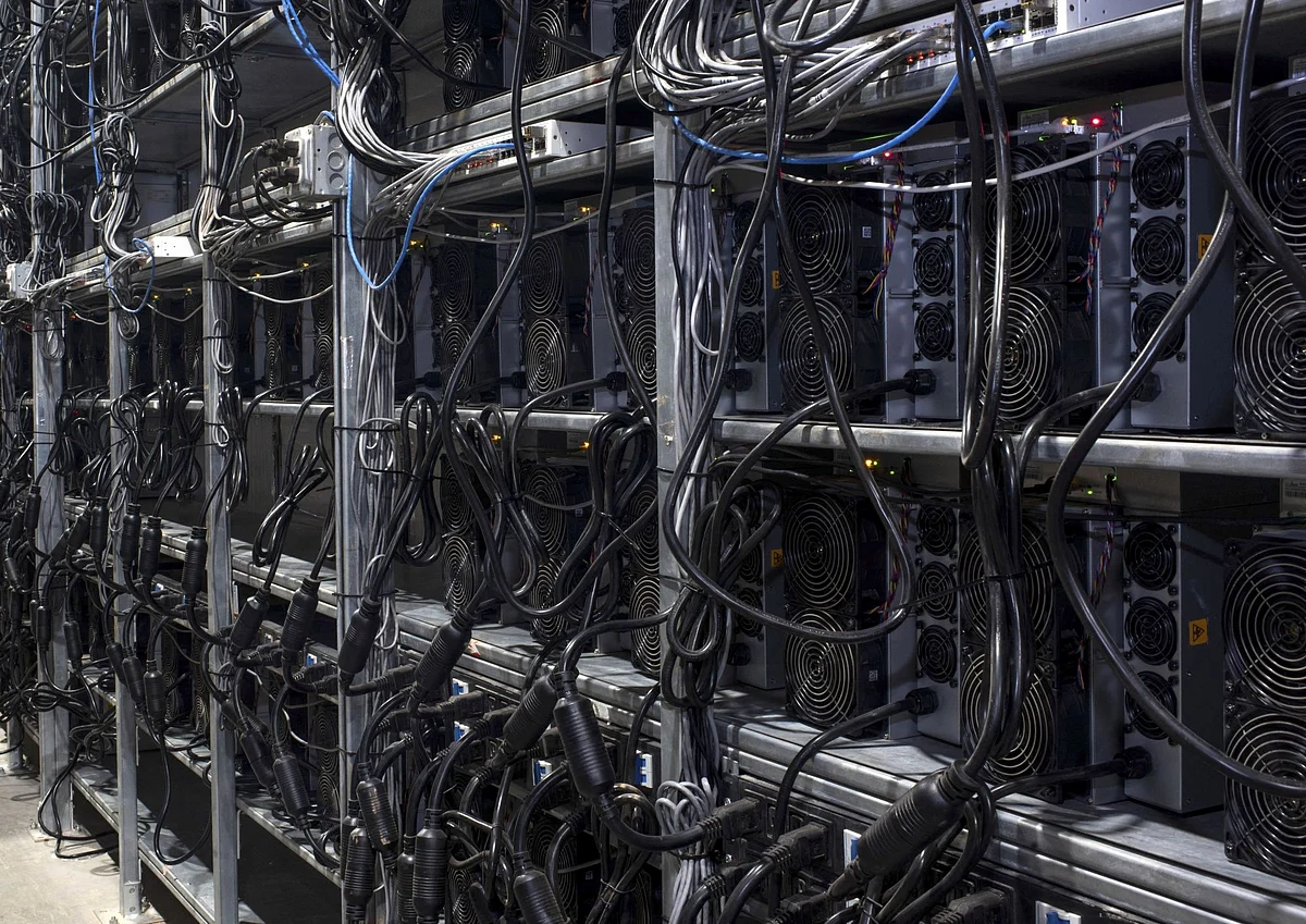 Bitcoin mining machines in a warehouse at the Whinstone US Bitcoin mining facility in Rockdale, Texas.