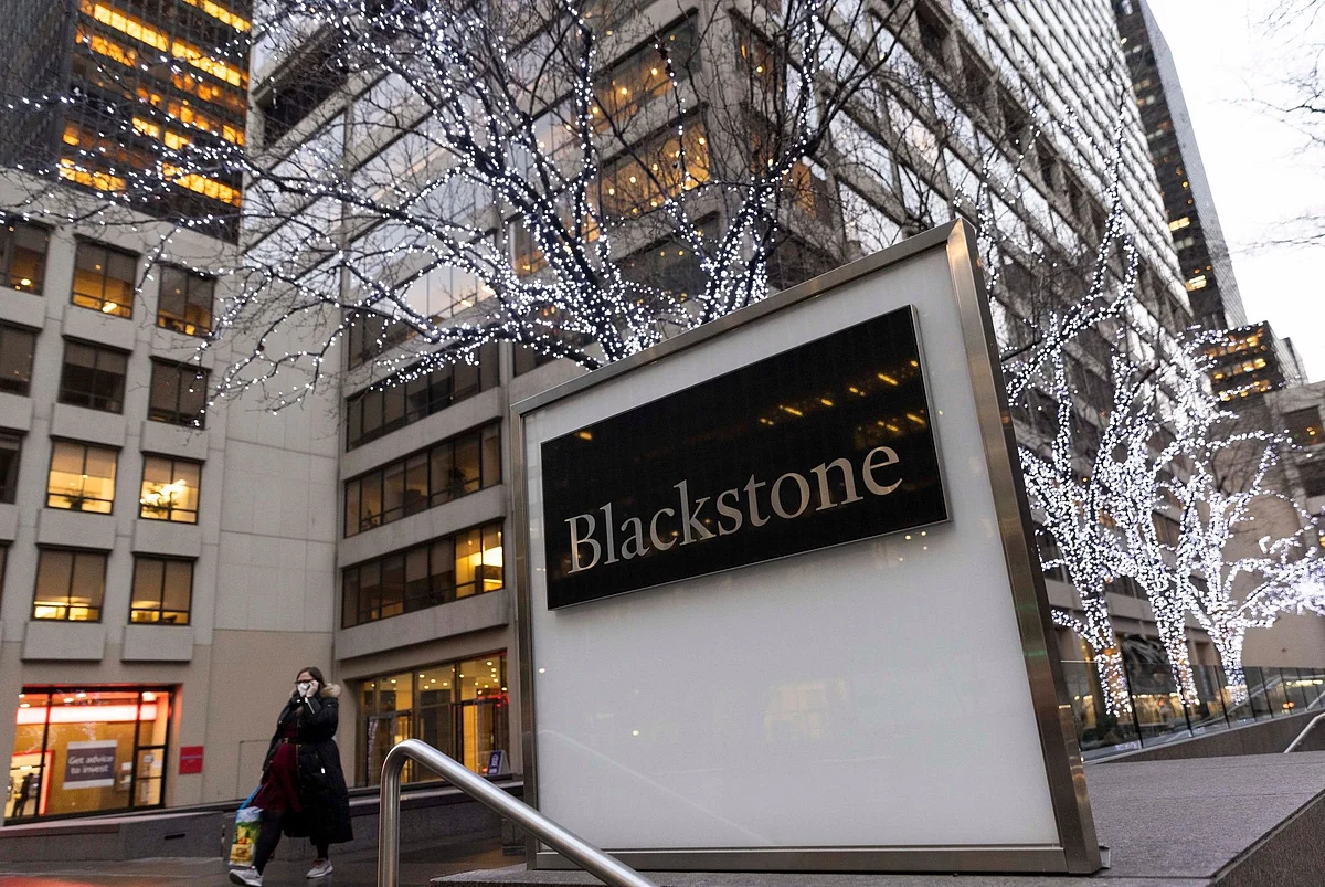 Signage outside the Blackstone headquarters in New York, U.S., on Tuesday, Jan. 25, 2022. Blackstone Inc. is scheduled to release earnings figures on January 27.