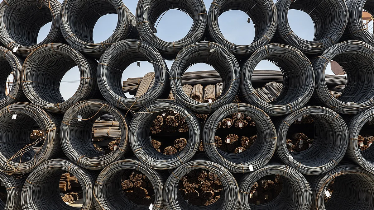 Coils and bundles of steel reinforcing bar at a metal stock yard in Shanghai, China, on Monday, June 7, 2021. China’s iron ore imports in May tumbled to their lowest level in a year as record prices deterred buyers of industrial commodities and the economic recovery from the pandemic begins to slow. Photographer: Qilai Shen/Bloomberg