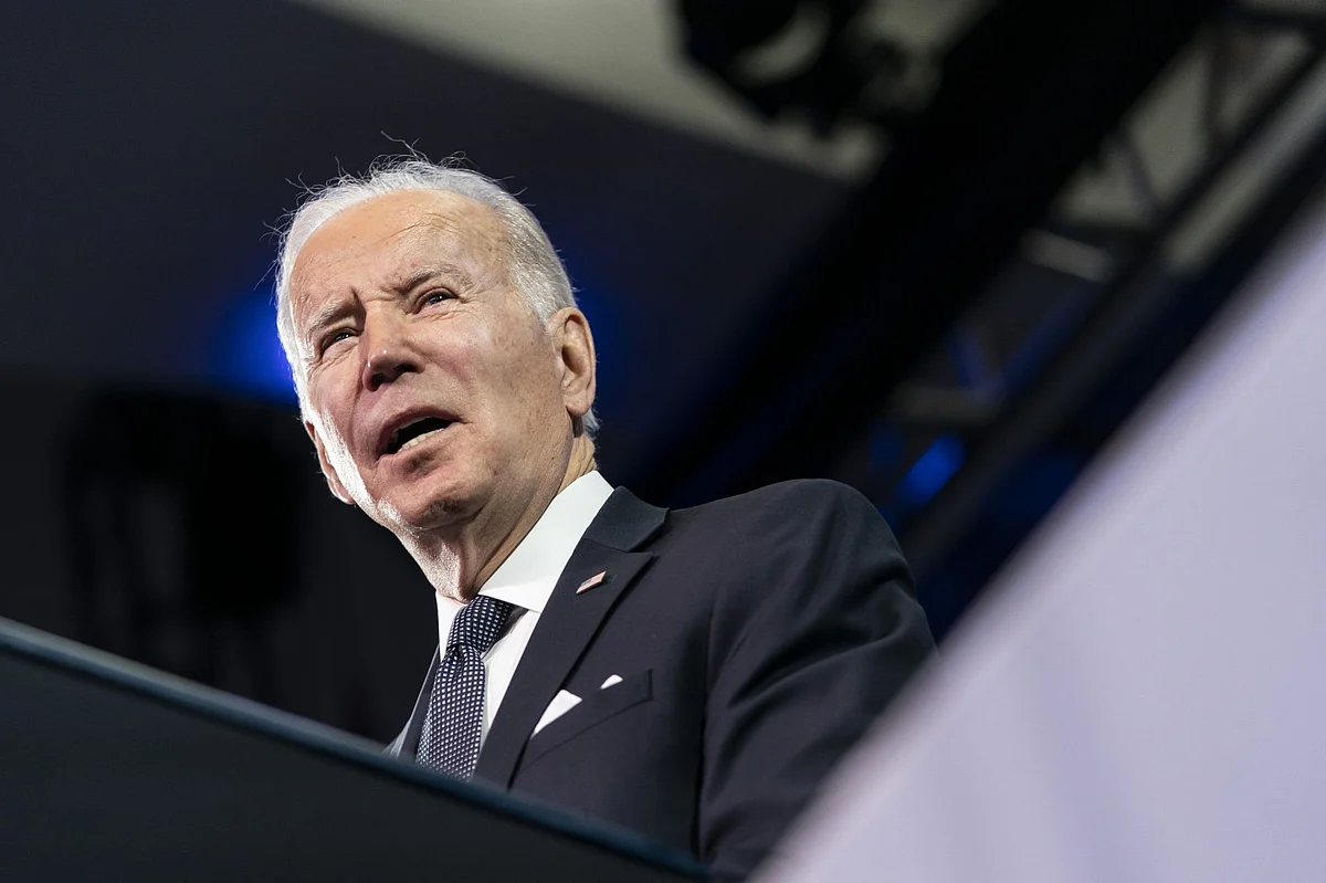 U.S. President Joe Biden speaks during the National Association of Counties Legislative Conference in Washington, D.C., U.S., on Tuesday, Feb. 15, 2022. Biden is highlighting partnership between counties and the federal government through the American Rescue Plan and the Bipartisan Infrastructure Law. Photographer: Joshua Roberts/Bloomberg