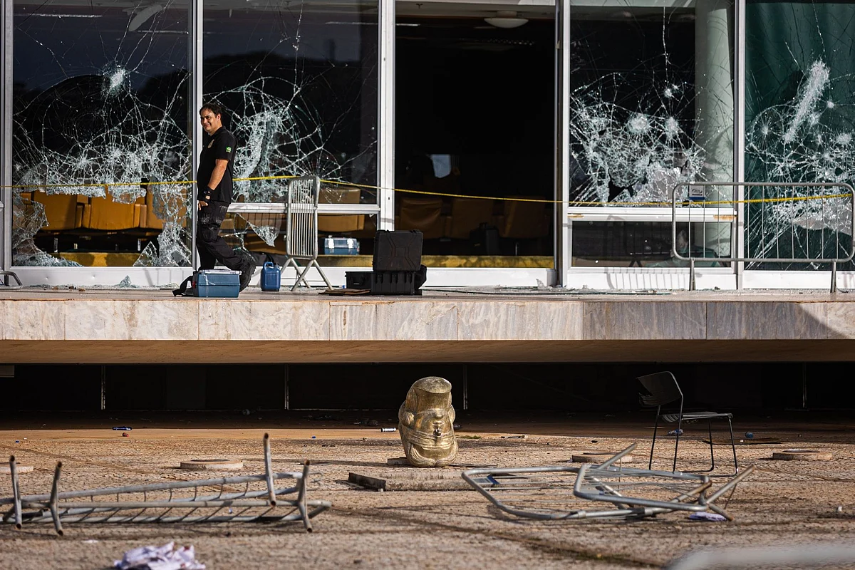 Damage outside Brazil’s Supreme Court following attacks on government buildings by supporters of former President Jair Bolsonaro.