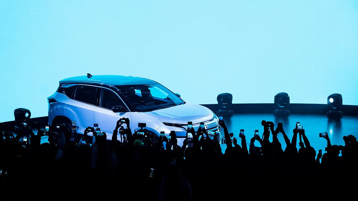 A Tata Motors Ltd. Harrier electric vehicle (EV) unveiled at India Auto Expo 2023 in Noida, Uttar Pradesh, India, on Wednesday, Jan. 11, 2023. Tata Motors Ltd. expects electric vehicles to account for a quarter of its India passenger vehicle sales in five years, and thatll likely become 50% by 2030, Shailesh Chandra, managing director of Tata Motors Passenger Vehicles Ltd., said.
