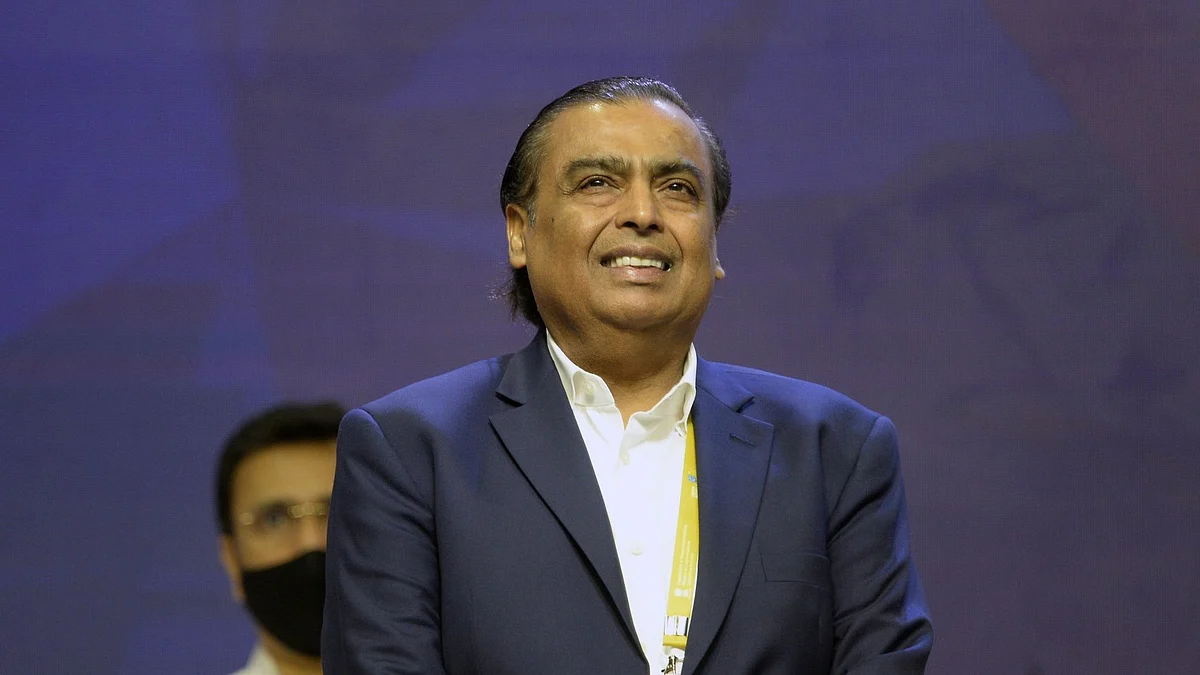 Mukesh Ambani, chairman of Reliance Industries Ltd., at India Mobile Congress 2022 in New Delhi, India, on Saturday, Oct. 1, 2022. Narendra Modi, India's prime minister, announced the launch of 5G services in India during the event on Oct. 1.