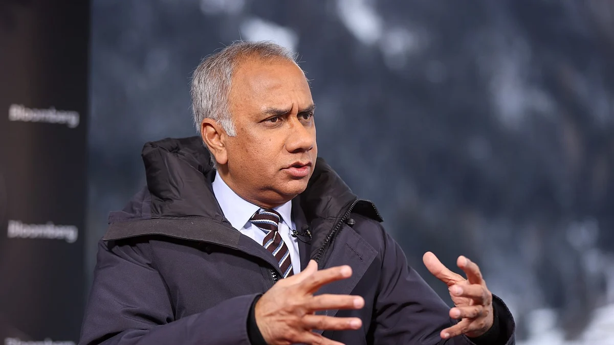 Salil Parekh, chief executive officer and managing director of Infosys Ltd., during a Bloomberg Television interview on day three of the World Economic Forum (WEF) in Davos, Switzerland, on Thursday, Jan. 19, 2023. The annual Davos gathering of political leaders, top executives and celebrities runs from January 16 to 20. Photographer: Hollie Adams/Bloomberg
