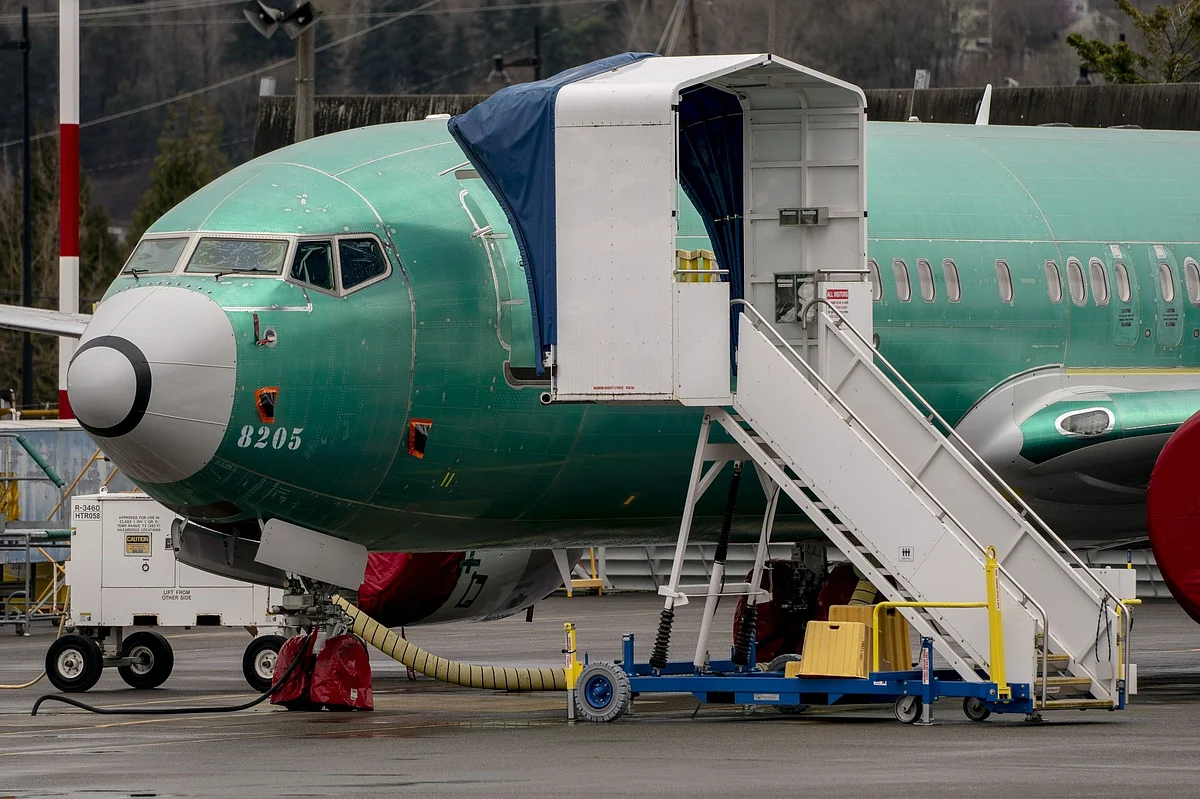A Boeing Co. 737 Max airplane outside the company's manufacturing facility in Renton, Washington, U.S., on Monday, March 21, 2022. China Eastern Airlines will ground all of its Boeing 737-800 jets starting Tuesday after a plane crash in the southwestern Chinese region of Guangxi.