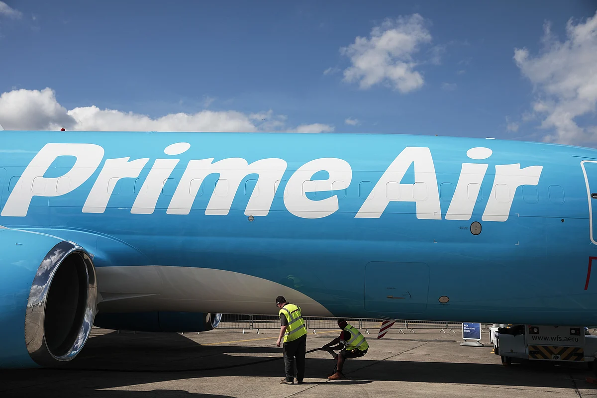 A Boeing Co. 737 Prime Air cargo plane, operated by Amazon.com Inc., sits on on display ahead of the 53rd International Paris Air Show at Le Bourget in Paris, France, on Sunday, June 16, 2019. The show is the world's largest aviation and space industry exhibition and runs from June 17-23. Photographer: Jason Alden/Bloomberg