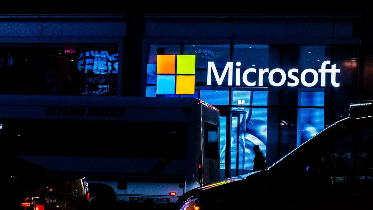 NEW YORK, NY - MARCH 13: A signage of Microsoft is seen on March 13, 2020 in New York City. Co-founder and former CEO of Microsoft Bill Gates steps down from Microsoft board to spend more time on the Bill and Melinda Gates Foundation. (Photo by Jeenah Moon/Getty Images)