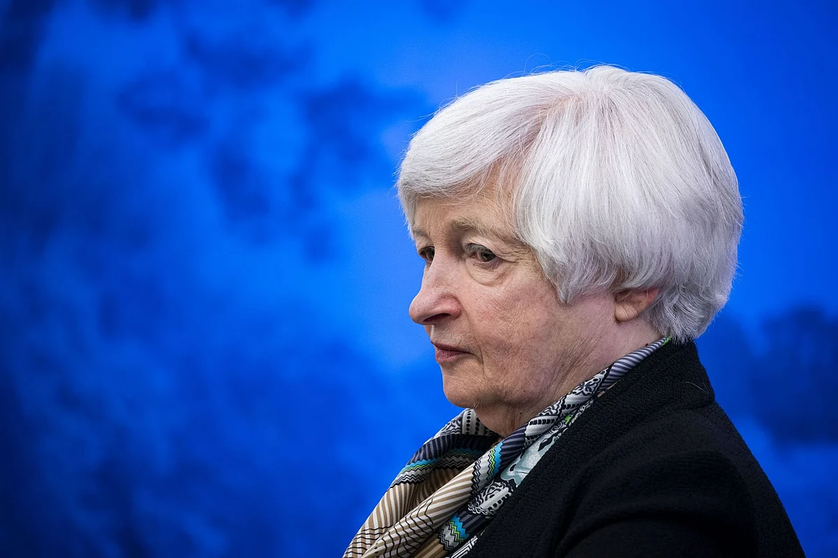 Janet Yellen, U.S. Treasury secretary, pauses during an event at the Atlantic Council in Washington, D.C., U.S., on Wednesday, April 13, 2022. Yellen delivered a pointed warning to China on its alignment with Russia, suggesting potential economic consequences from the international community depending on how it approaches President Vladimir Putin's invasion of Ukraine.