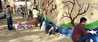 Wall painting mural by people lead by Abha at the Dr Salim Ali Bird Sanctuary
