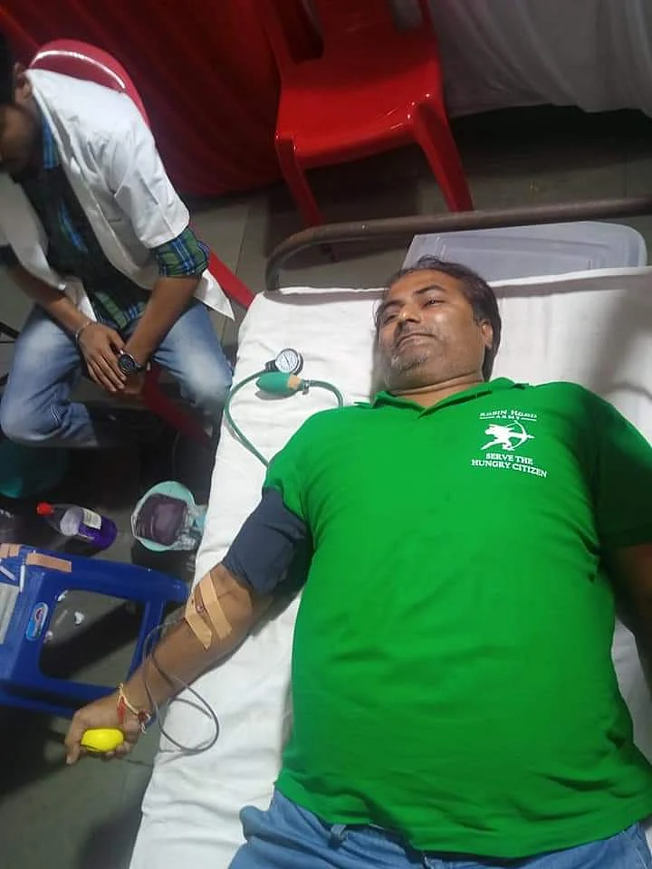 A Robin donating blood as part of a Blood Donation Drive conducted every year by the Robin Hood Army in Pune