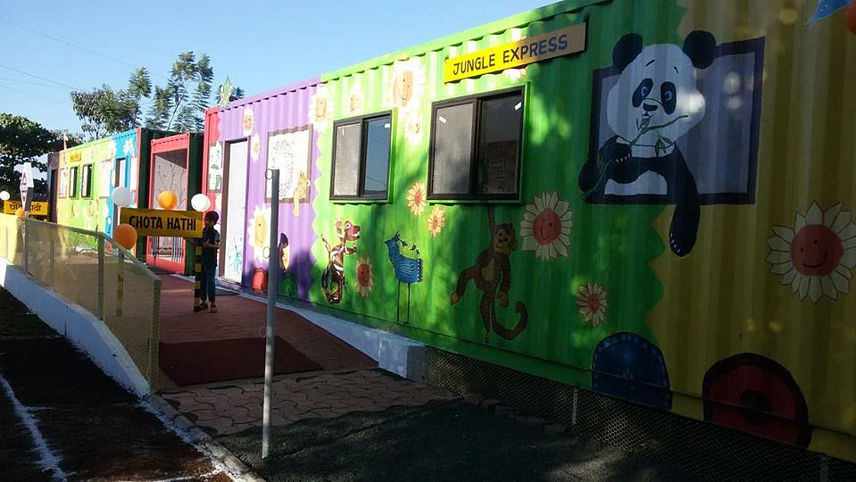 Containers at school turned to animal train