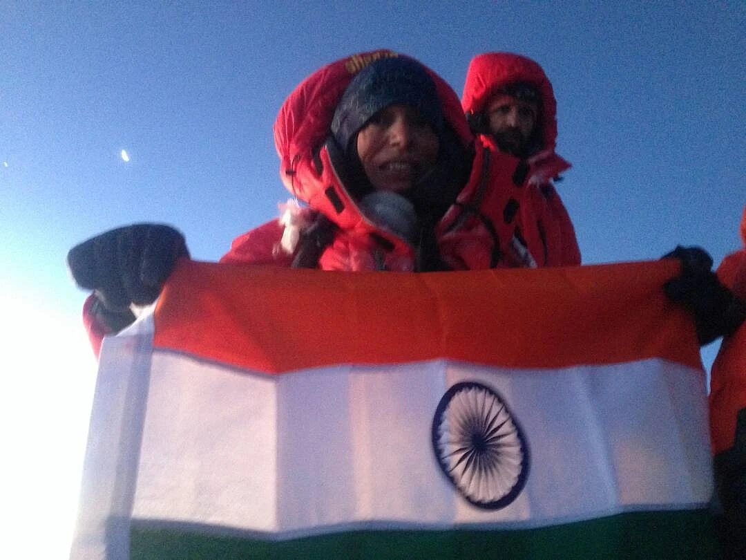 Aparna at the summit of Mt Everest